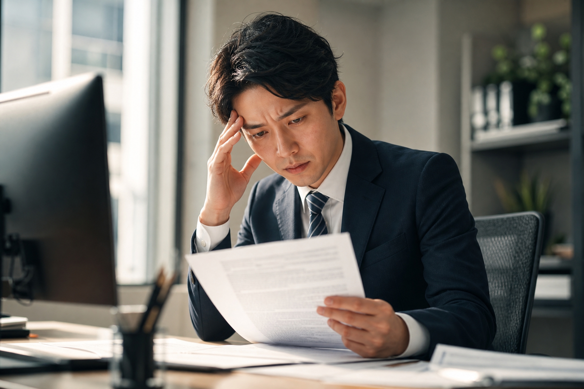 契約書類を確認するビジネスパーソンの様子