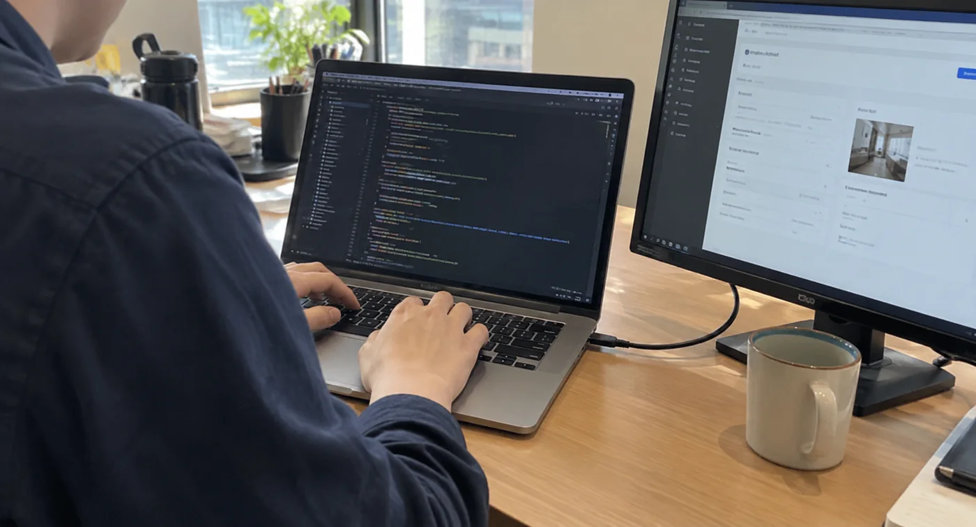 コードを書いてWebサービスを開発する手元のイメージ